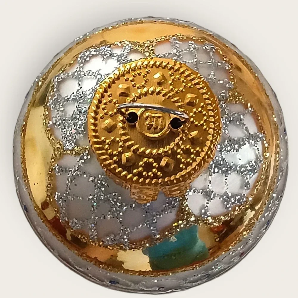 Vintage Morawski Poland Glass Christmas Ornament Red‎ Gold Jeweled Embellished